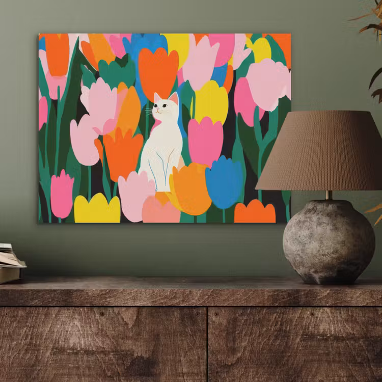 Tulpen - Kat - Kleurrijk PET vilt klein -sfeer2