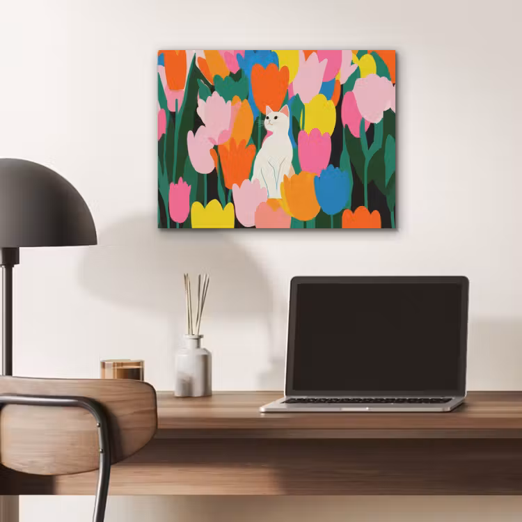 Tulpen - Kat - Kleurrijk PET vilt klein -sfeer5