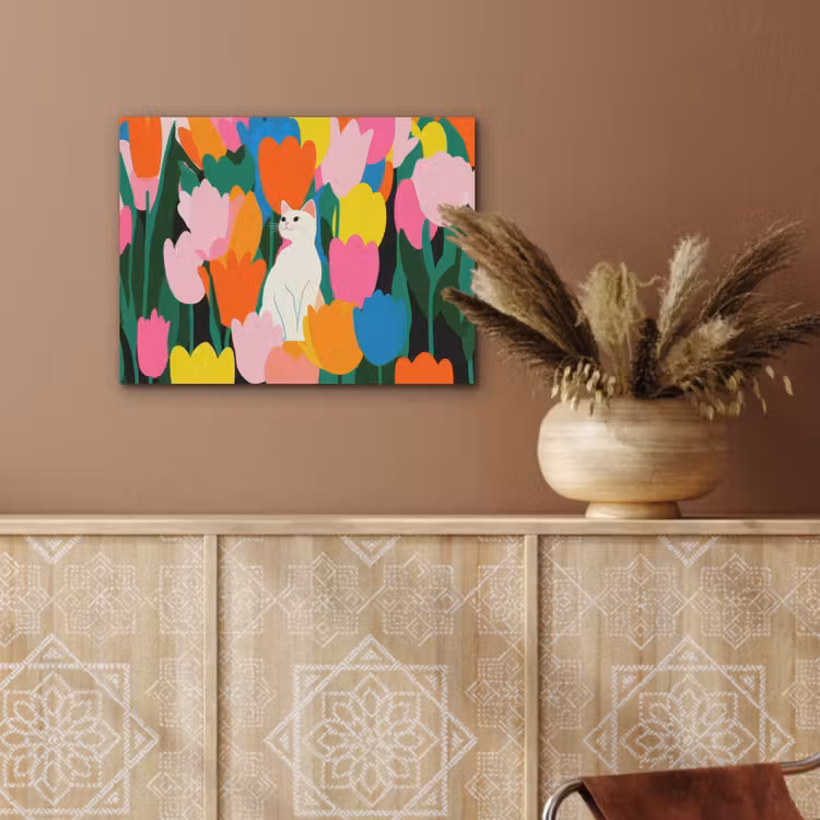 Tulpen - Kat - Kleurrijk PET vilt klein -sfeer4