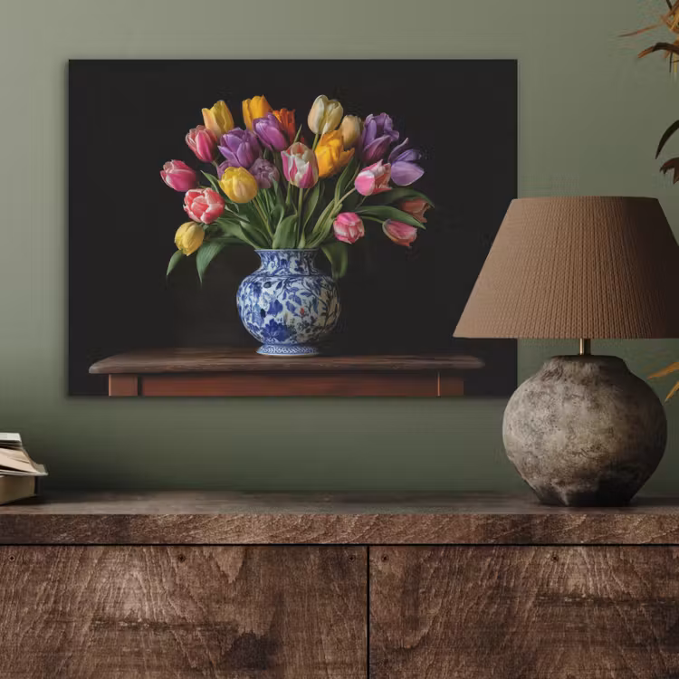 Tulpen - Kleuren - Hout - Vaas PET vilt klein -sfeer2