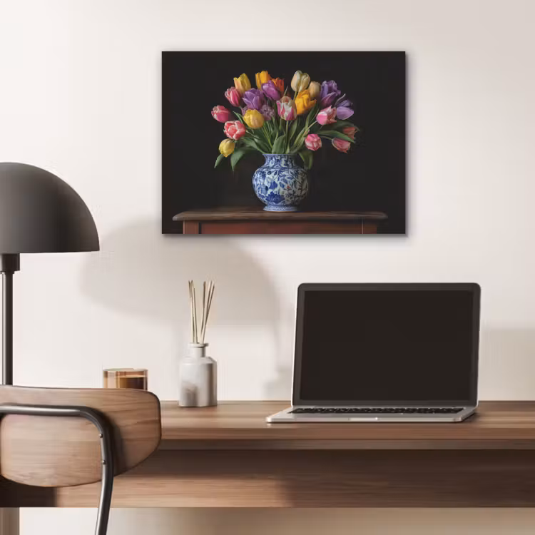 Tulpen - Kleuren - Hout - Vaas PET vilt klein -sfeer5
