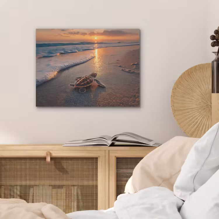 Schildpad - strand - Zonsondergang PET vilt klein -sfeer3