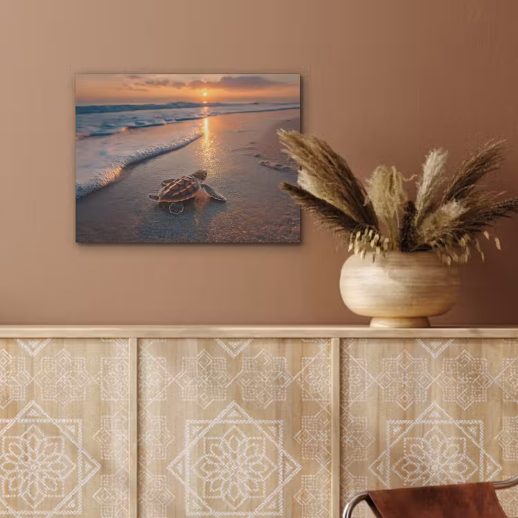 Schildpad - strand - Zonsondergang PET vilt klein -sfeer4
