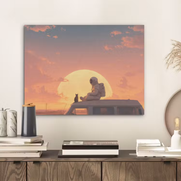 Busje - Kat - Zonsondergang - Oranje PET vilt klein -sfeer1