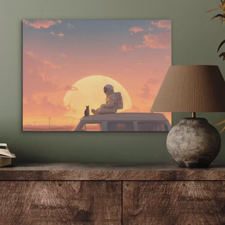 Busje - Kat - Zonsondergang - Oranje PET vilt klein -sfeer2