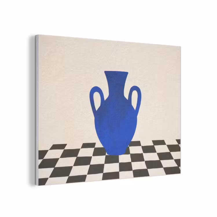 Vaas - Blauw - Geblokt - Modern PET vilt klein -3d