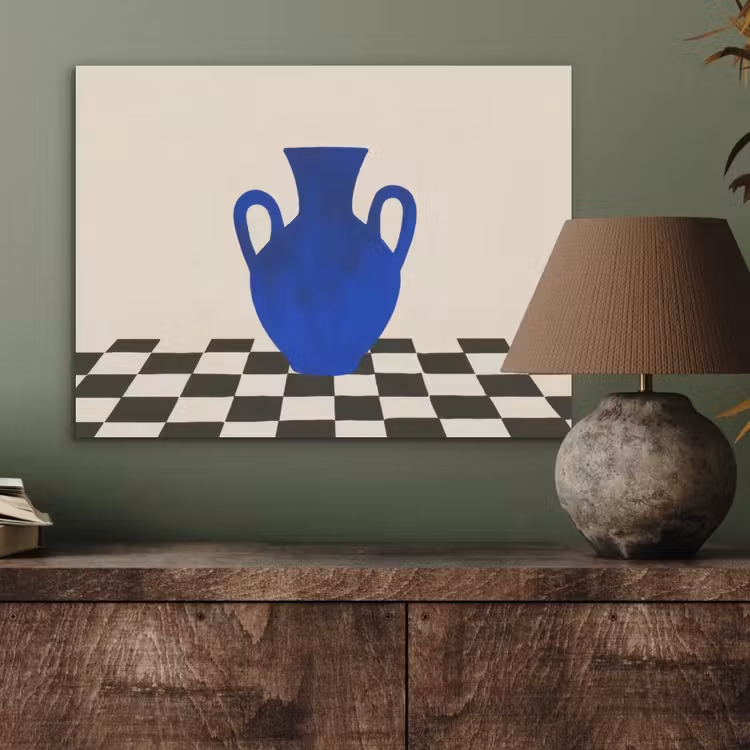 Vaas - Blauw - Geblokt - Modern PET vilt klein -sfeer2