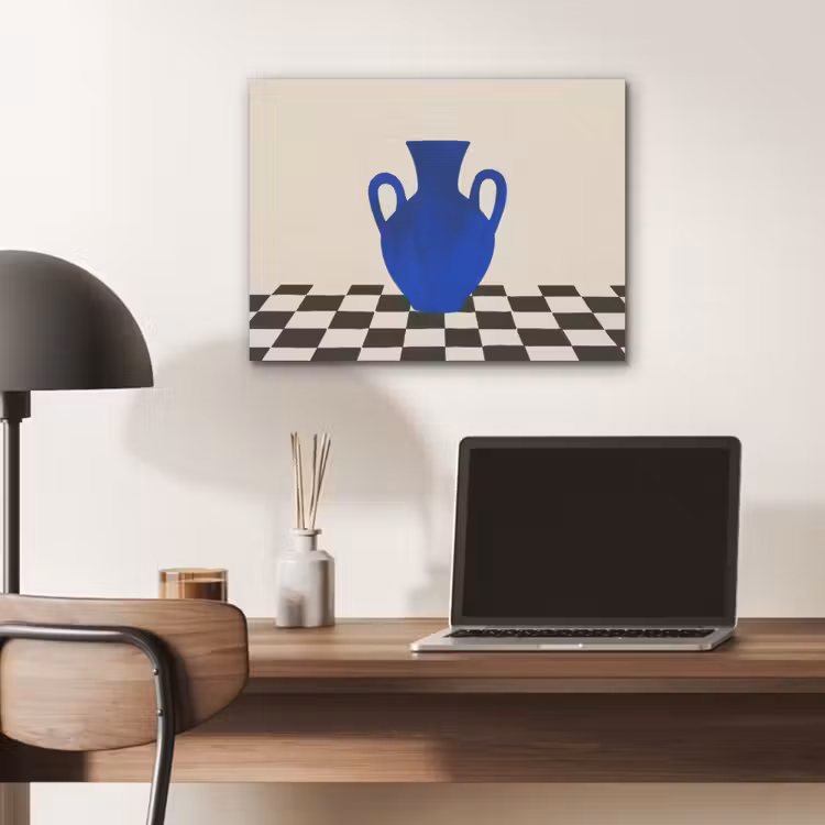 Vaas - Blauw - Geblokt - Modern PET vilt klein -sfeer5