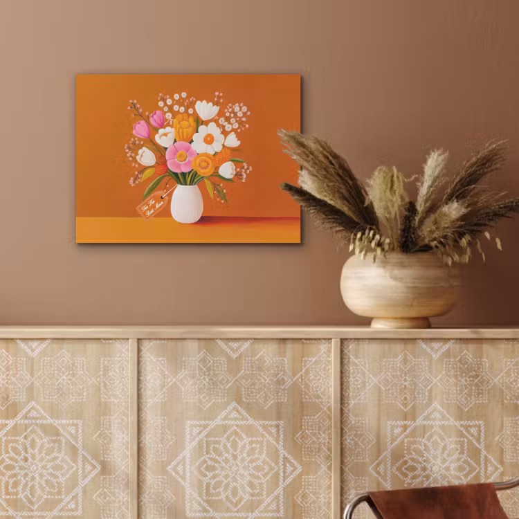 Vaas - Bloemen - Oranje PET vilt klein -sfeer4