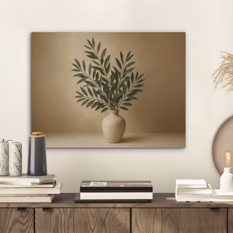 Vaas - Olijftakken - Bladeren - Beige PET vilt klein -sfeer1