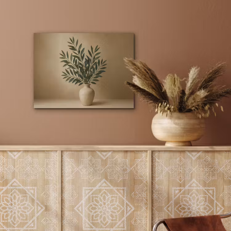 Vaas - Olijftakken - Bladeren - Beige PET vilt klein -sfeer4