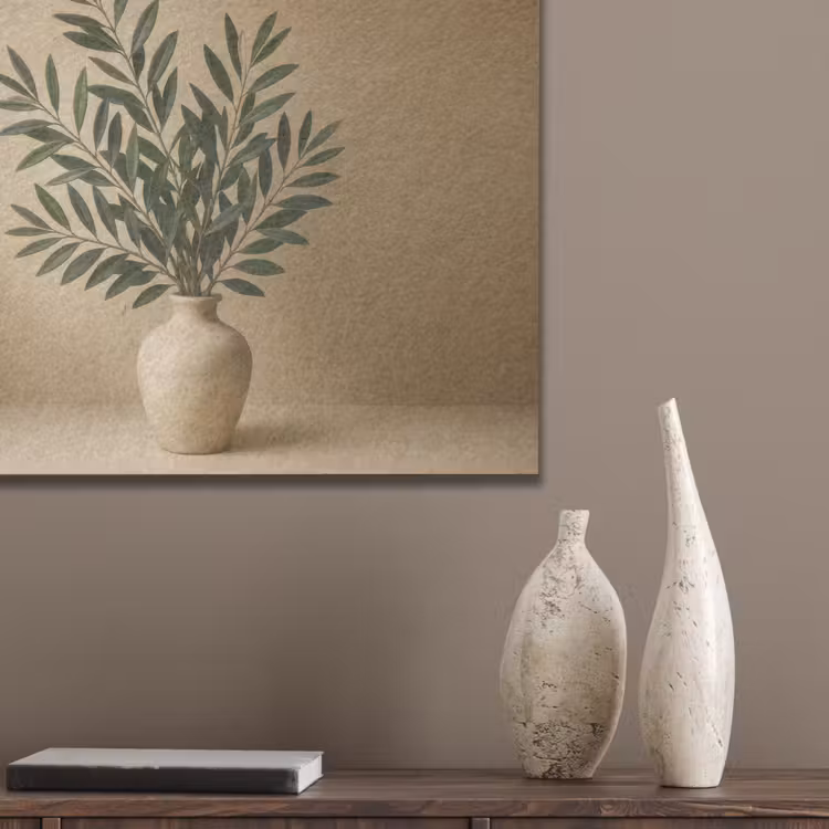 Vaas - Olijftakken - Bladeren - Beige PET vilt klein -sfeer6_closeup