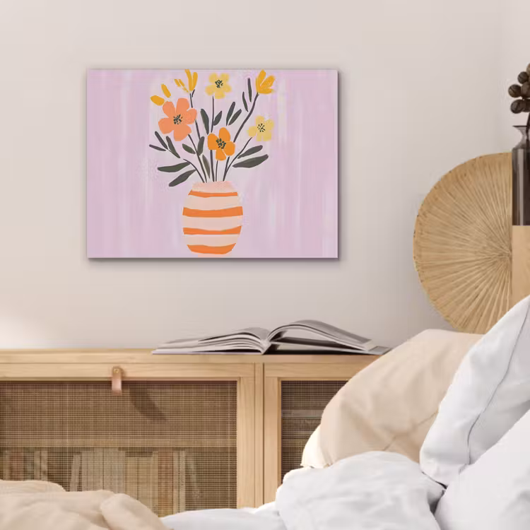 Vaas - Gestreept - Bloemen - Oranje PET vilt klein -sfeer3