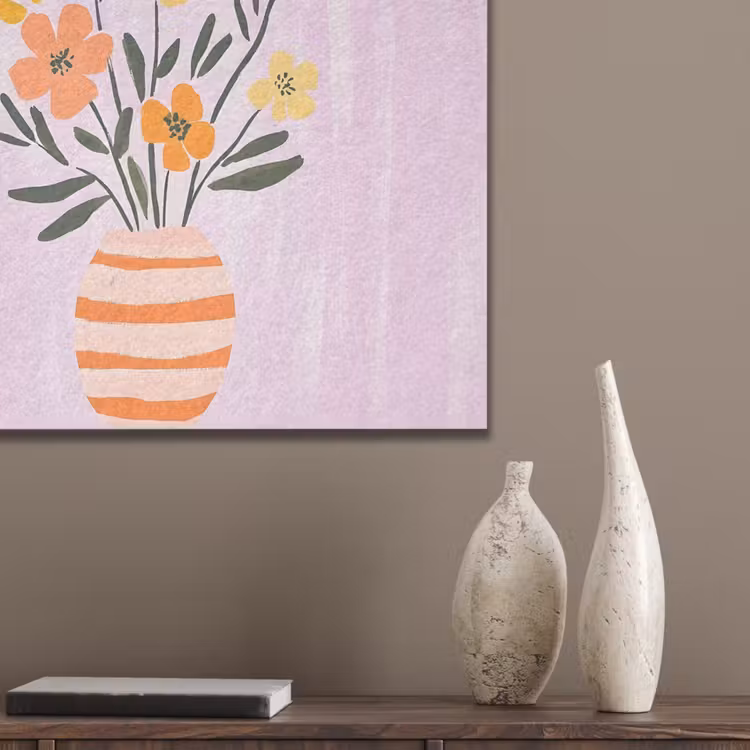 Vaas - Gestreept - Bloemen - Oranje PET vilt klein -sfeer6_closeup
