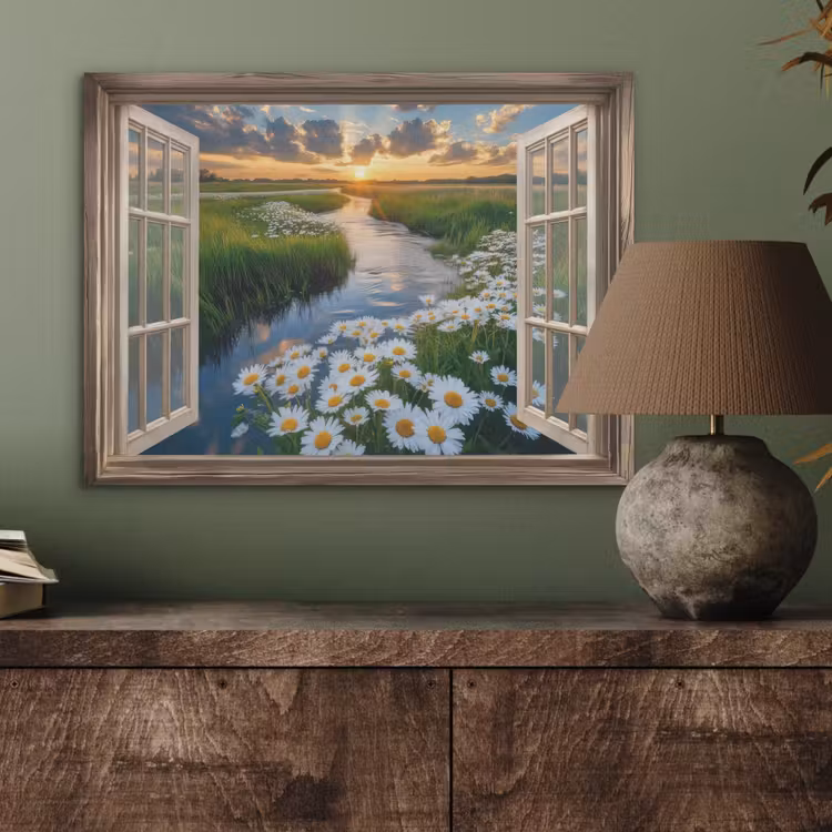 Doorkijk - Landschap - Raam - Water - Zonsondergang PET vilt klein -sfeer2