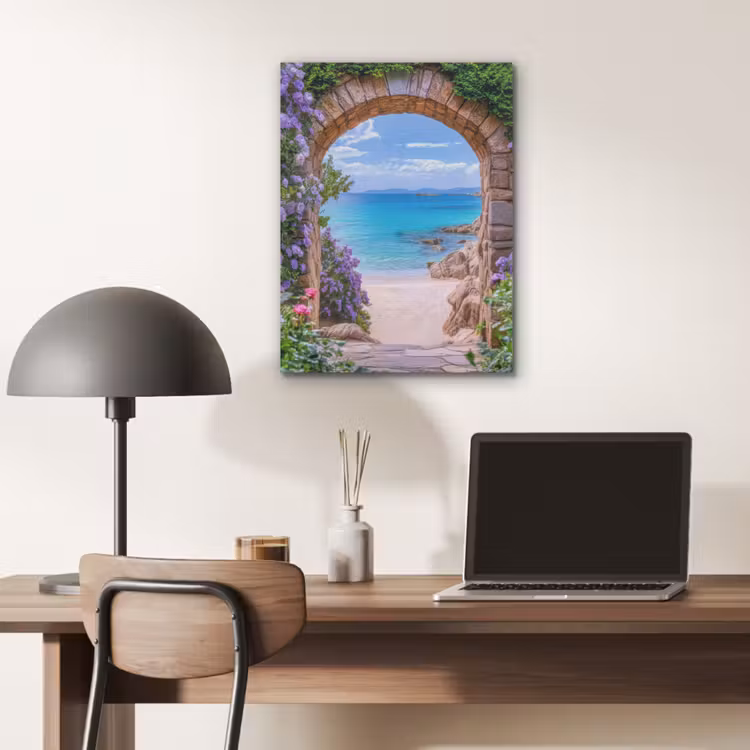Doorkijk - Poort - Zee - Strand - Rotsen PET vilt klein -sfeer5