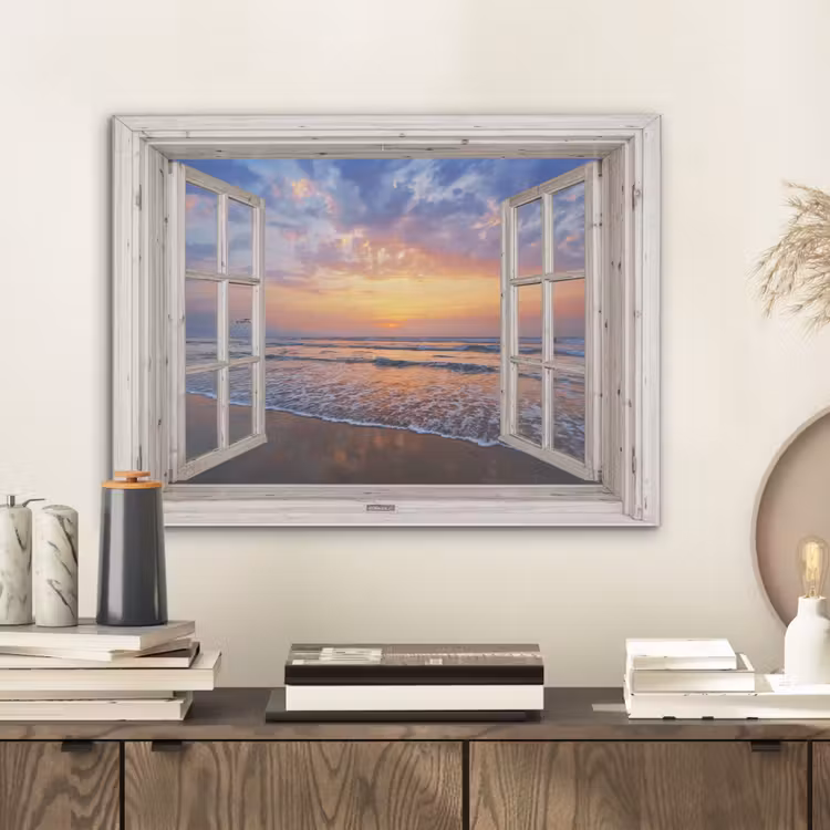 Doorkijk - Zee - Strand - Zonsondergang - Blauw PET vilt klein -sfeer1