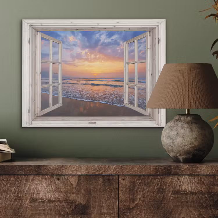Doorkijk - Zee - Strand - Zonsondergang - Blauw PET vilt klein -sfeer2