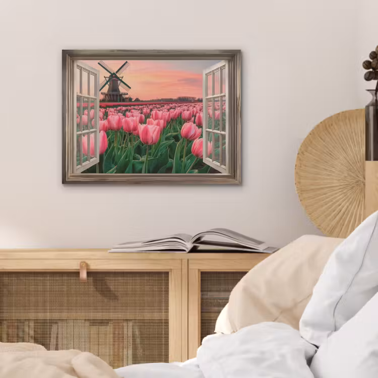 Doorkijk - Tulpen - Bloemen - Molen - Raam PET vilt klein -sfeer3