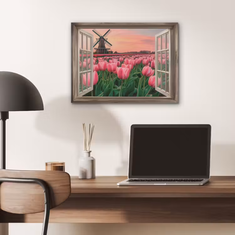 Doorkijk - Tulpen - Bloemen - Molen - Raam PET vilt klein -sfeer5