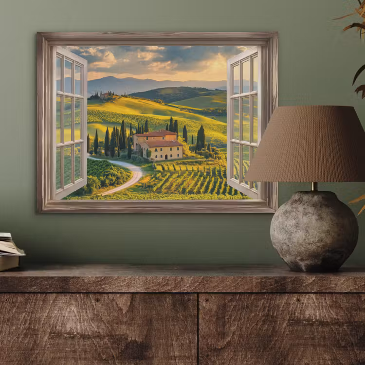 Doorkijk - Toscane - Uitzicht - Landschap - Zomer PET vilt klein -sfeer2