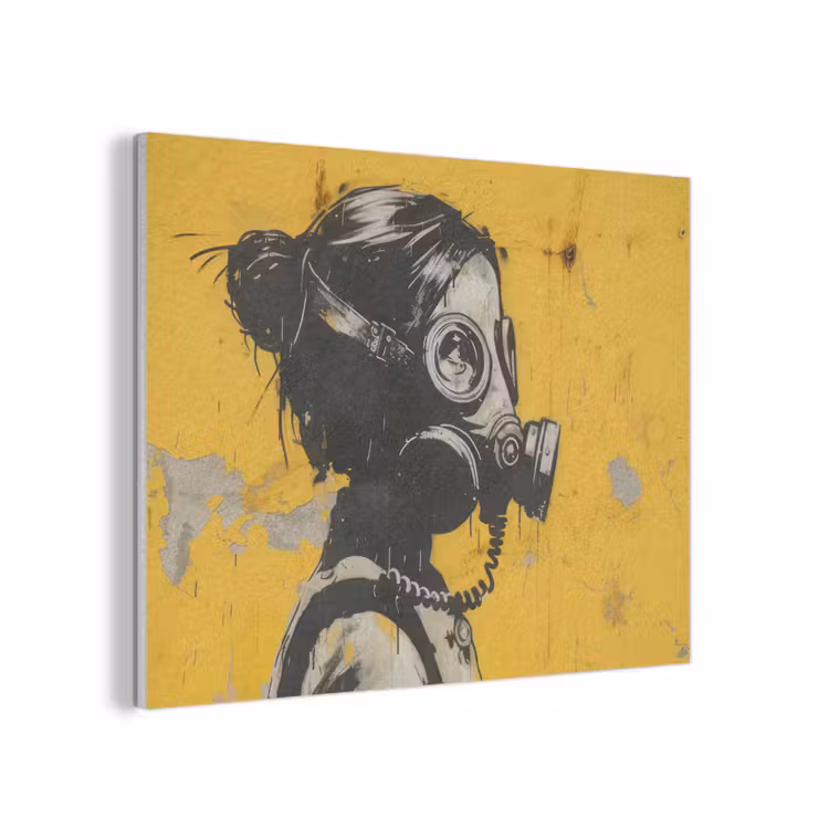 Vintage - Street art - Meisje - Masker - Geel - Banksy PET vilt klein -3d