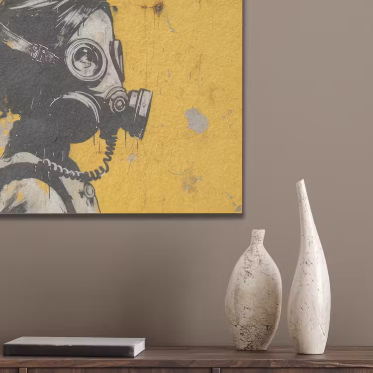 Vintage - Street art - Meisje - Masker - Geel - Banksy PET vilt klein -sfeer6_closeup