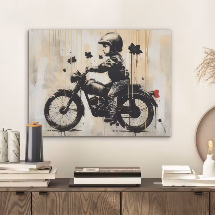Vintage - Street art - Motor - Jongen - Graffiti - Zwart - Banksy PET vilt klein -sfeer1