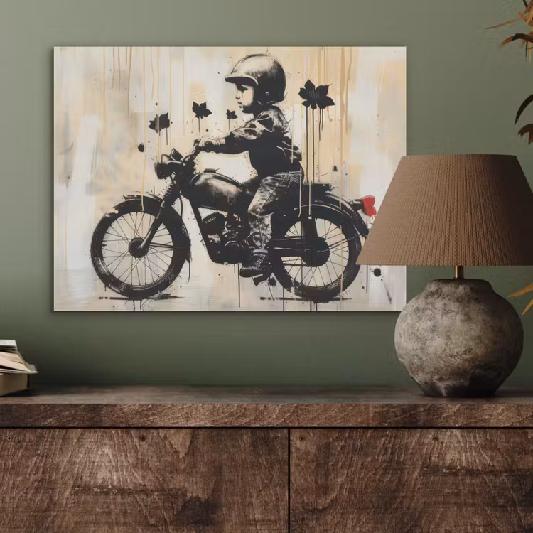 Vintage - Street art - Motor - Jongen - Graffiti - Zwart - Banksy PET vilt klein -sfeer2