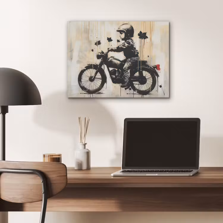 Vintage - Street art - Motor - Jongen - Graffiti - Zwart - Banksy PET vilt klein -sfeer5