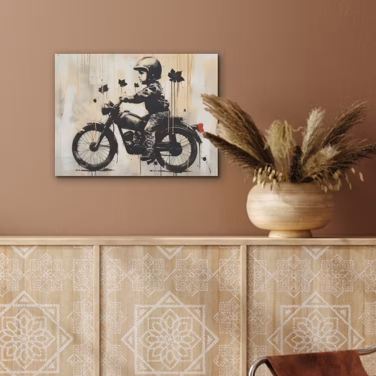 Vintage - Street art - Motor - Jongen - Graffiti - Zwart - Banksy PET vilt klein -sfeer4