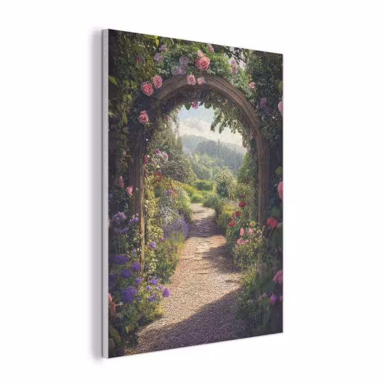 Doorkijk - Landschap - Bloemen - Rozenboog - Natuur PET vilt klein -3d