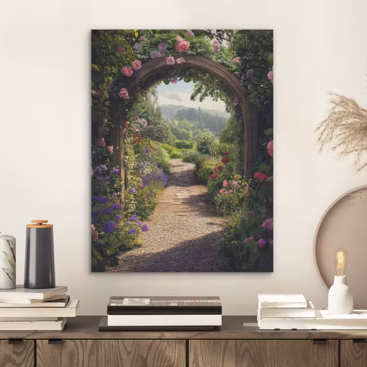 Doorkijk - Landschap - Bloemen - Rozenboog - Natuur PET vilt klein -sfeer1