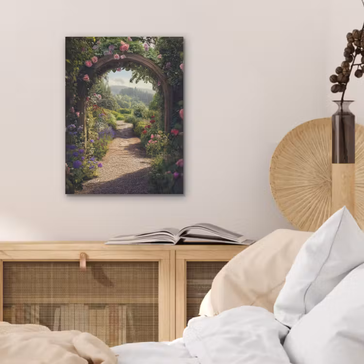 Doorkijk - Landschap - Bloemen - Rozenboog - Natuur PET vilt klein -sfeer3