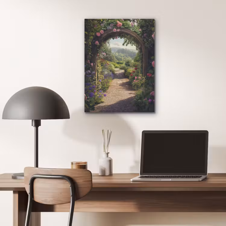 Doorkijk - Landschap - Bloemen - Rozenboog - Natuur PET vilt klein -sfeer5