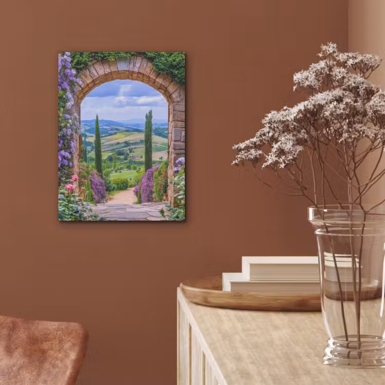 Doorkijk - Toscane - Landschap - Poort PET vilt klein -sfeer4