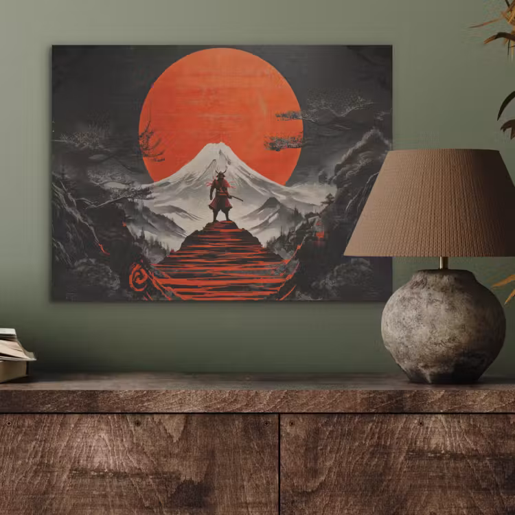 Krijger - Rode trappen - Zon - Berg PET vilt klein -sfeer2