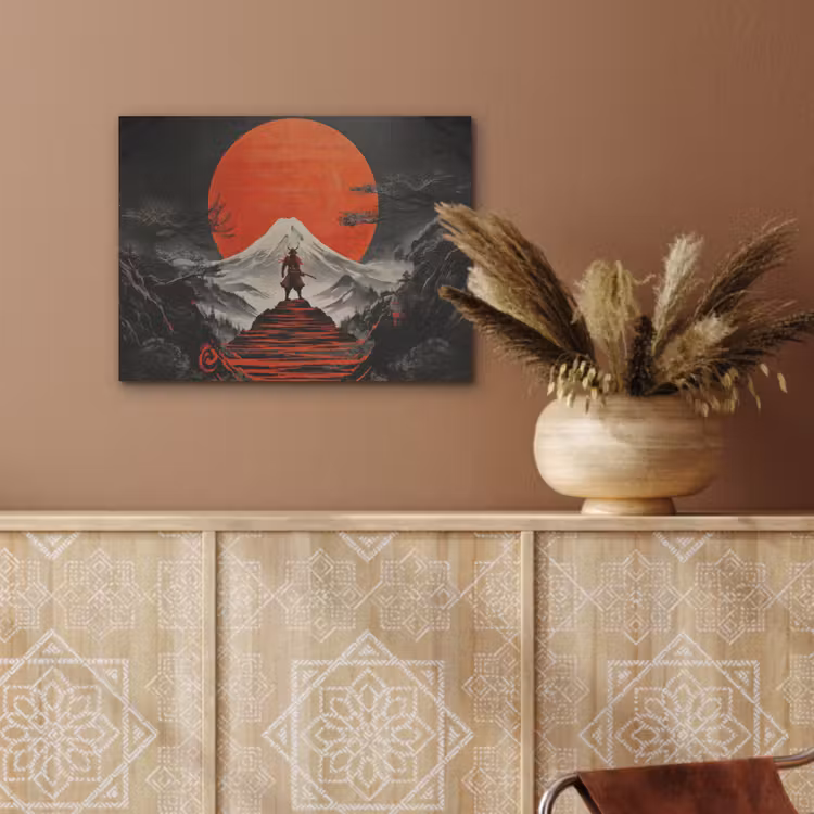 Krijger - Rode trappen - Zon - Berg PET vilt klein -sfeer4