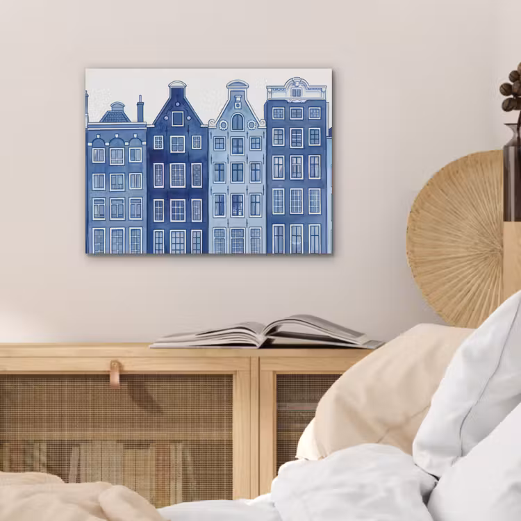 Aquarel - Grachtenpanden - Delfts - Blauw PET vilt klein -sfeer3
