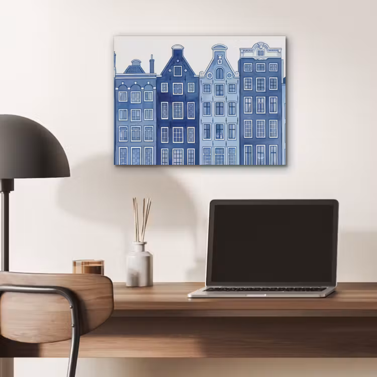 Aquarel - Grachtenpanden - Delfts - Blauw PET vilt klein -sfeer5