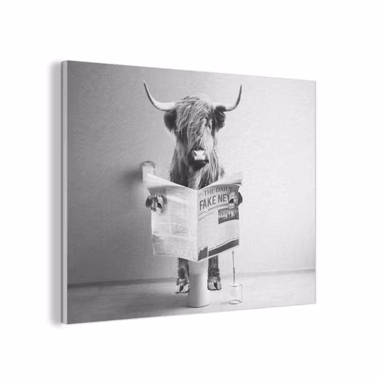 WC - Toilet - Krant - Schotse Hooglander - Zwart Wit PET vilt klein -3d