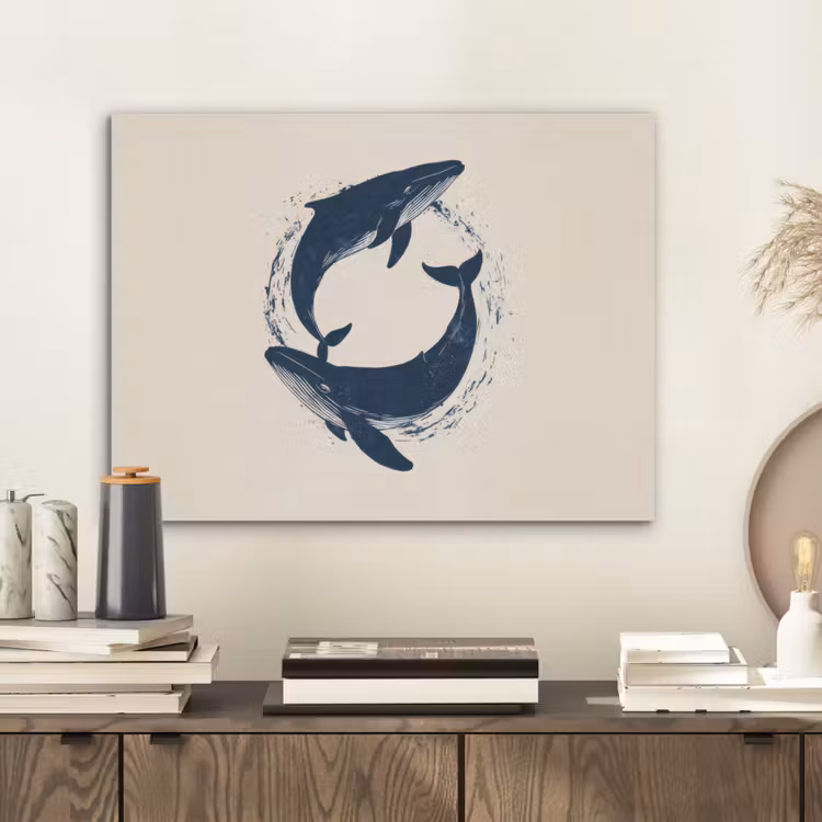 Walvissen - Spetters - Cirkel - Donkerblauw PET vilt klein -sfeer1
