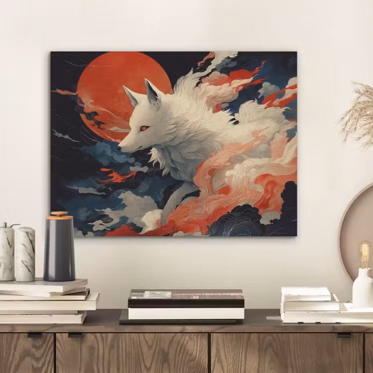 Witte vos - wolken - maan PET vilt klein -sfeer1