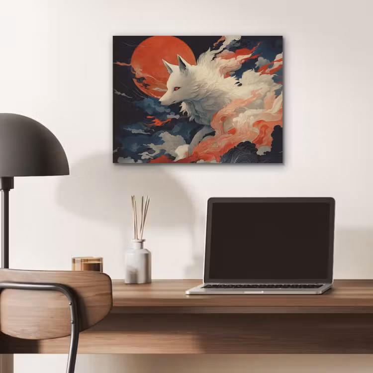 Witte vos - wolken - maan PET vilt klein -sfeer5