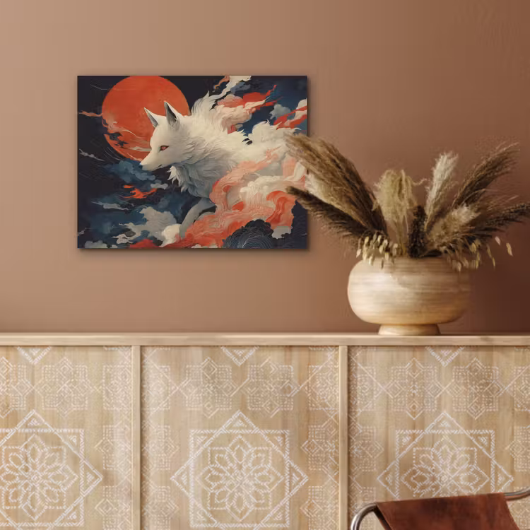 Witte vos - wolken - maan PET vilt klein -sfeer4
