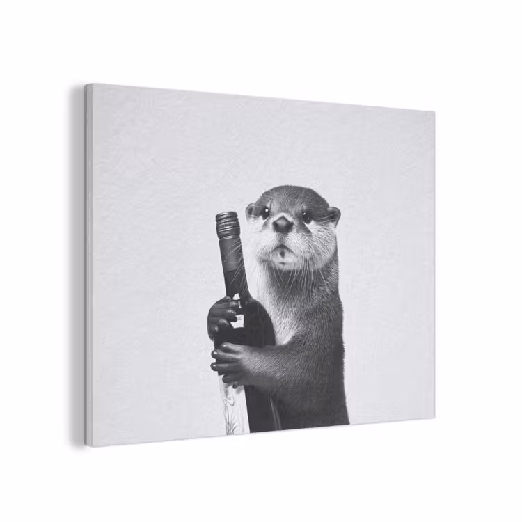 Wijnfles - Otter - Zwart PET vilt klein -3d