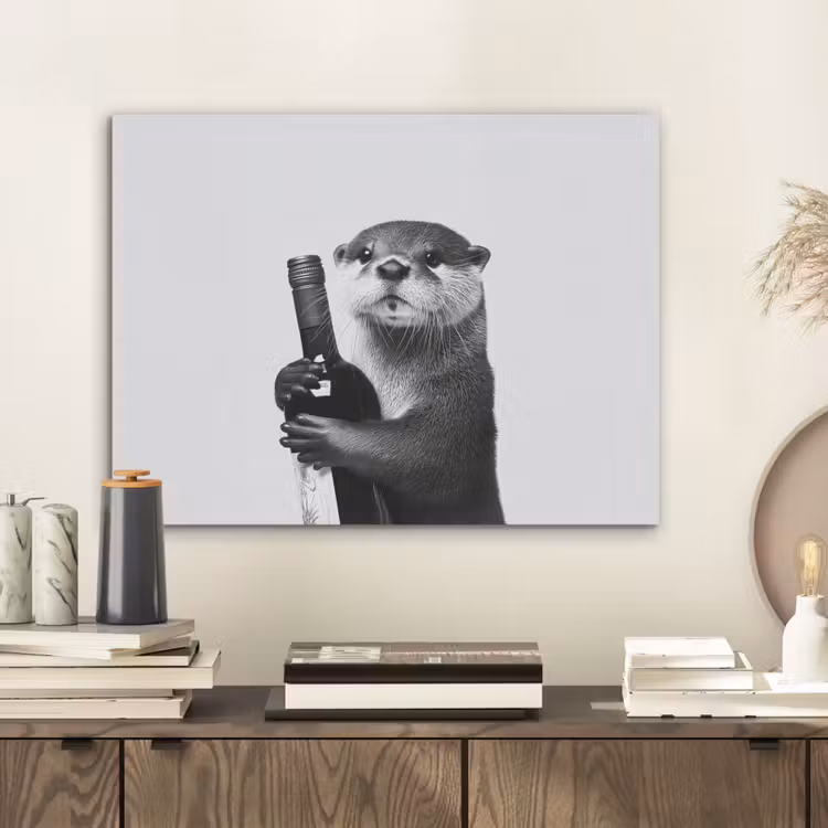Wijnfles - Otter - Zwart PET vilt klein -sfeer1