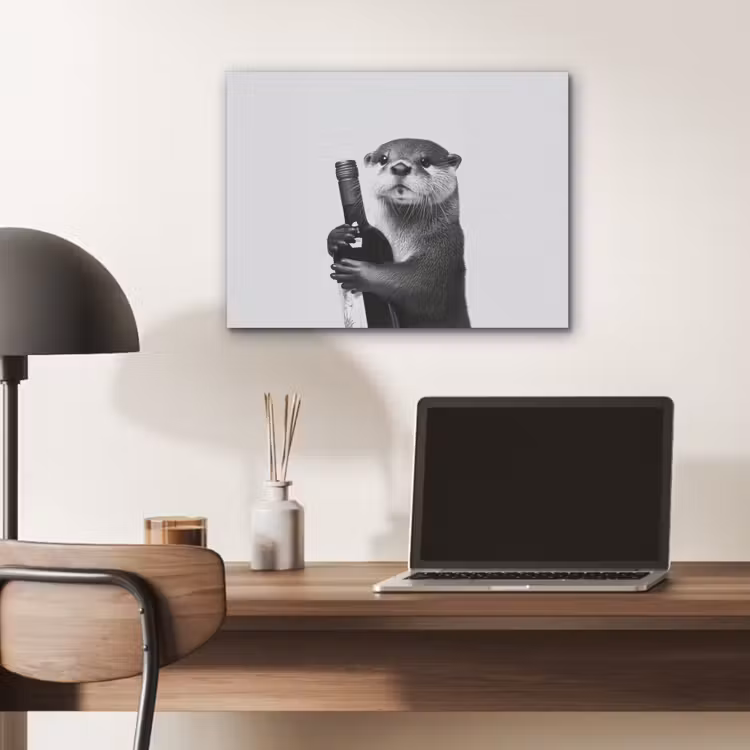 Wijnfles - Otter - Zwart PET vilt klein -sfeer5