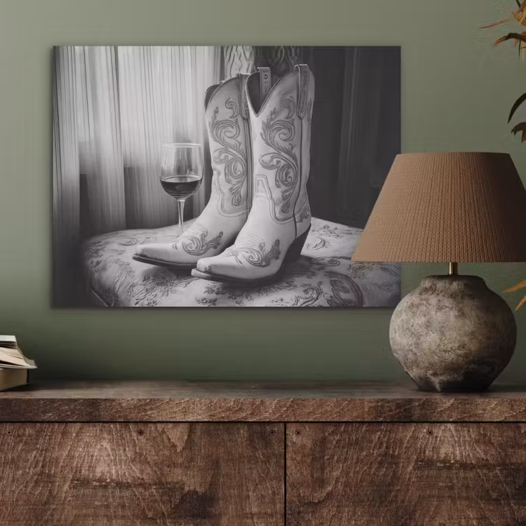Wijn - Cowboylaarzen - Raamlicht - Wit PET vilt klein -sfeer2