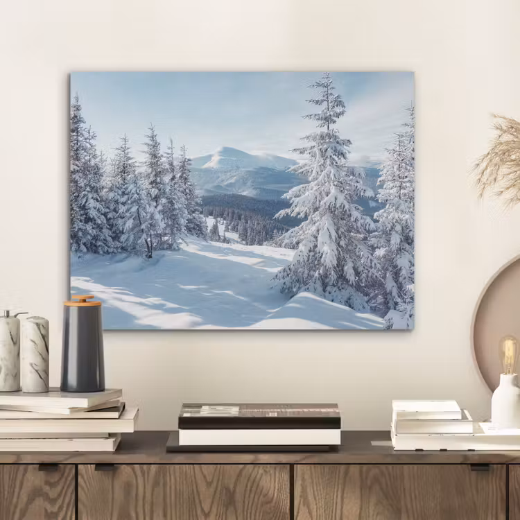 Winterlandschap - Natuur - Berg - Bomen - Sneeuw PET vilt klein -sfeer1